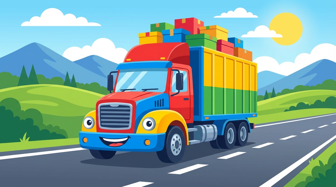 Colorful cargo truck on highway