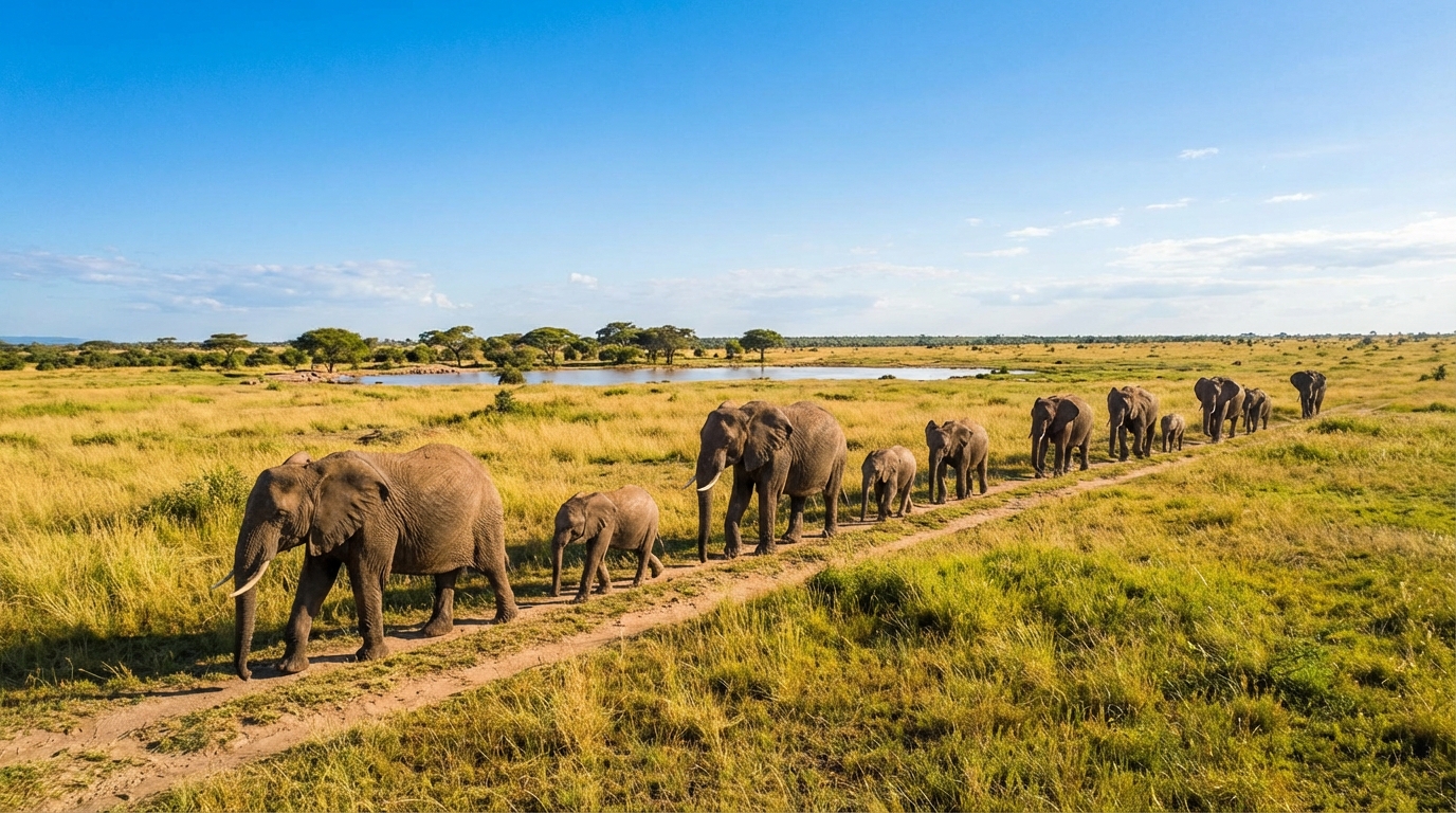 Elephant family in savanna