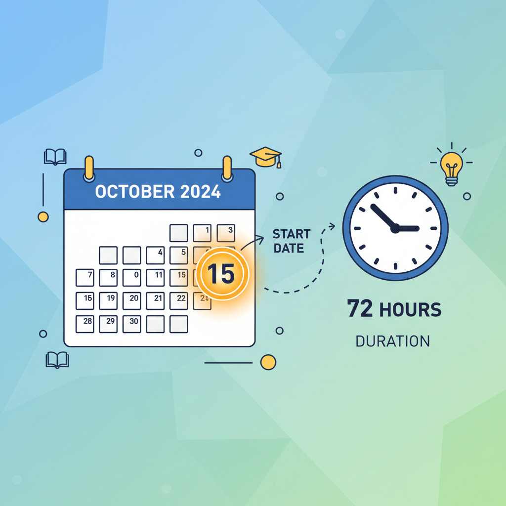 infographic style calendar showing a start date highlighted and a clock showing duration, educational vector