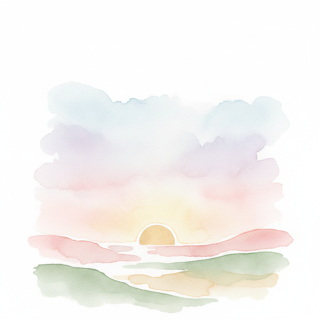 minimalist sunrise painting, watercolor style, soft pastel colors, lots of white space, peaceful, organic art