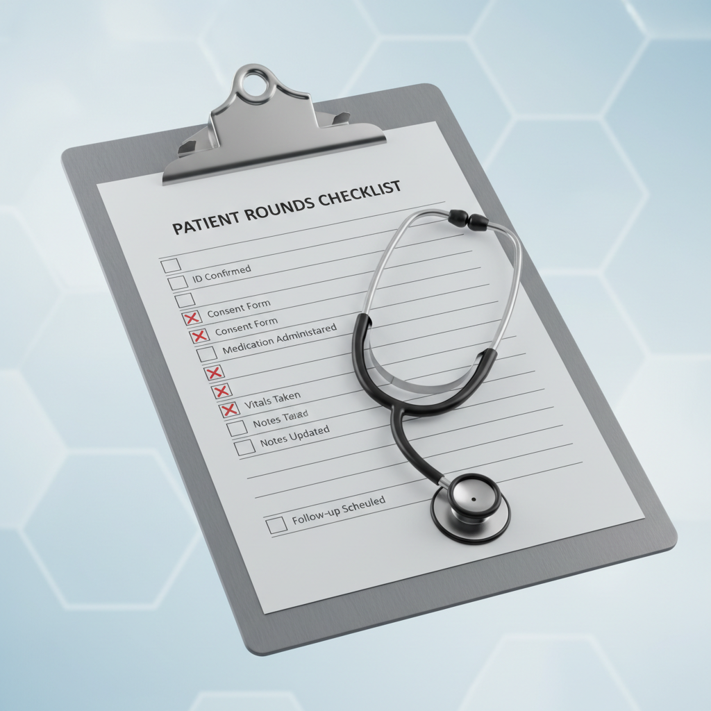 medical checklist on clipboard with stethoscope, 3d render