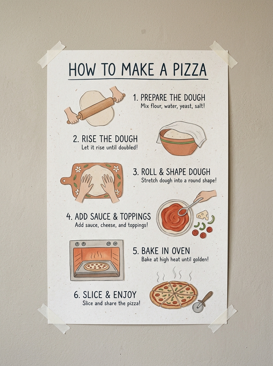 Education poster pizza steps