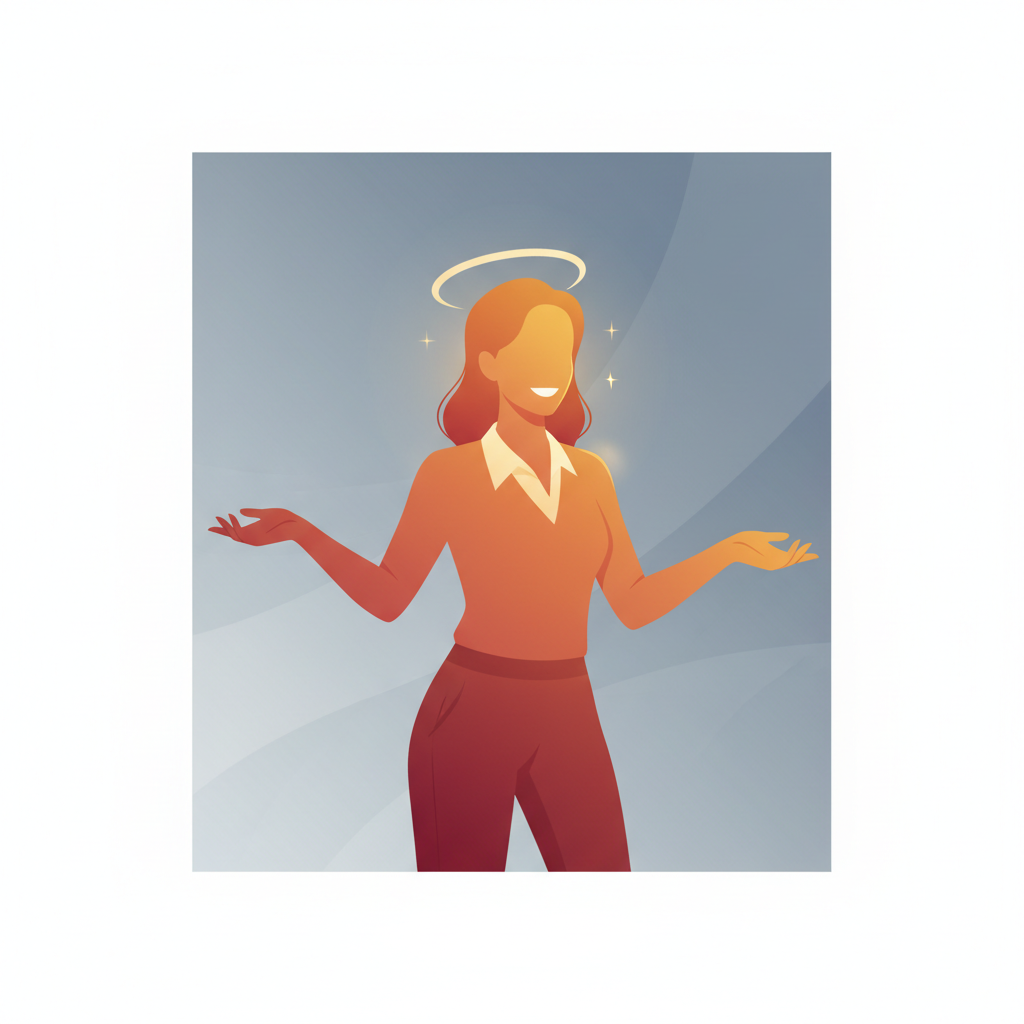 Warm, professional silhouette or illustration of a female trainer or facilitator, approachable and confident, neutral background