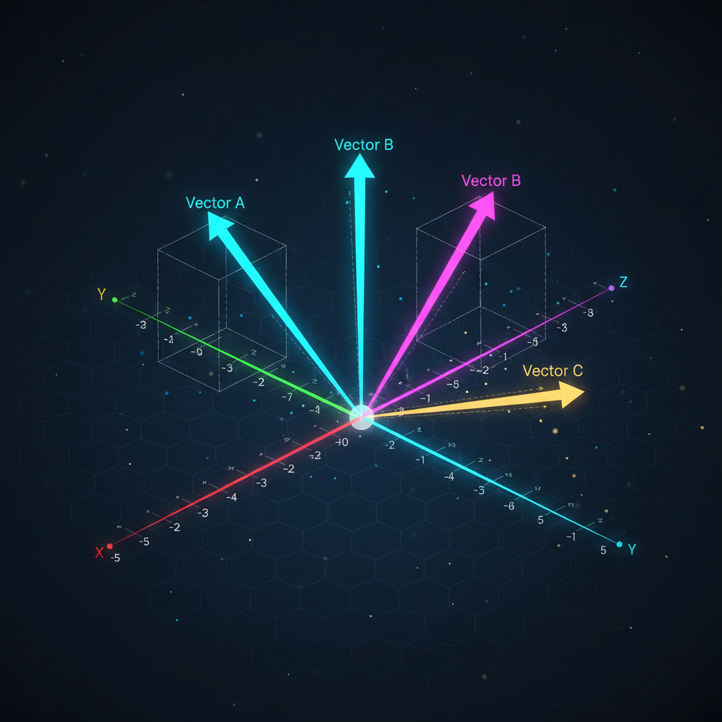 3D coordinate system with three vectors showing mathematical precision