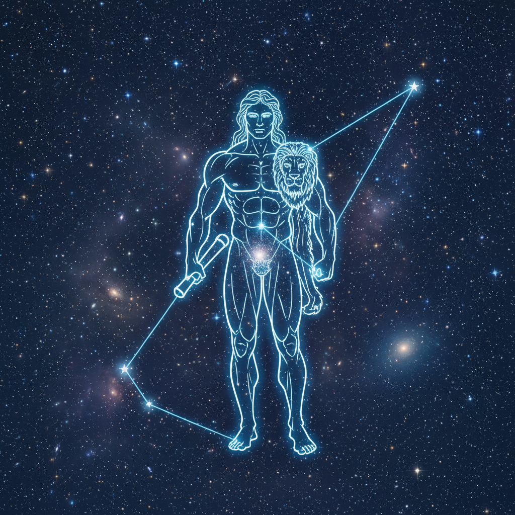 Hercules constellation in a starry night sky with outline drawn