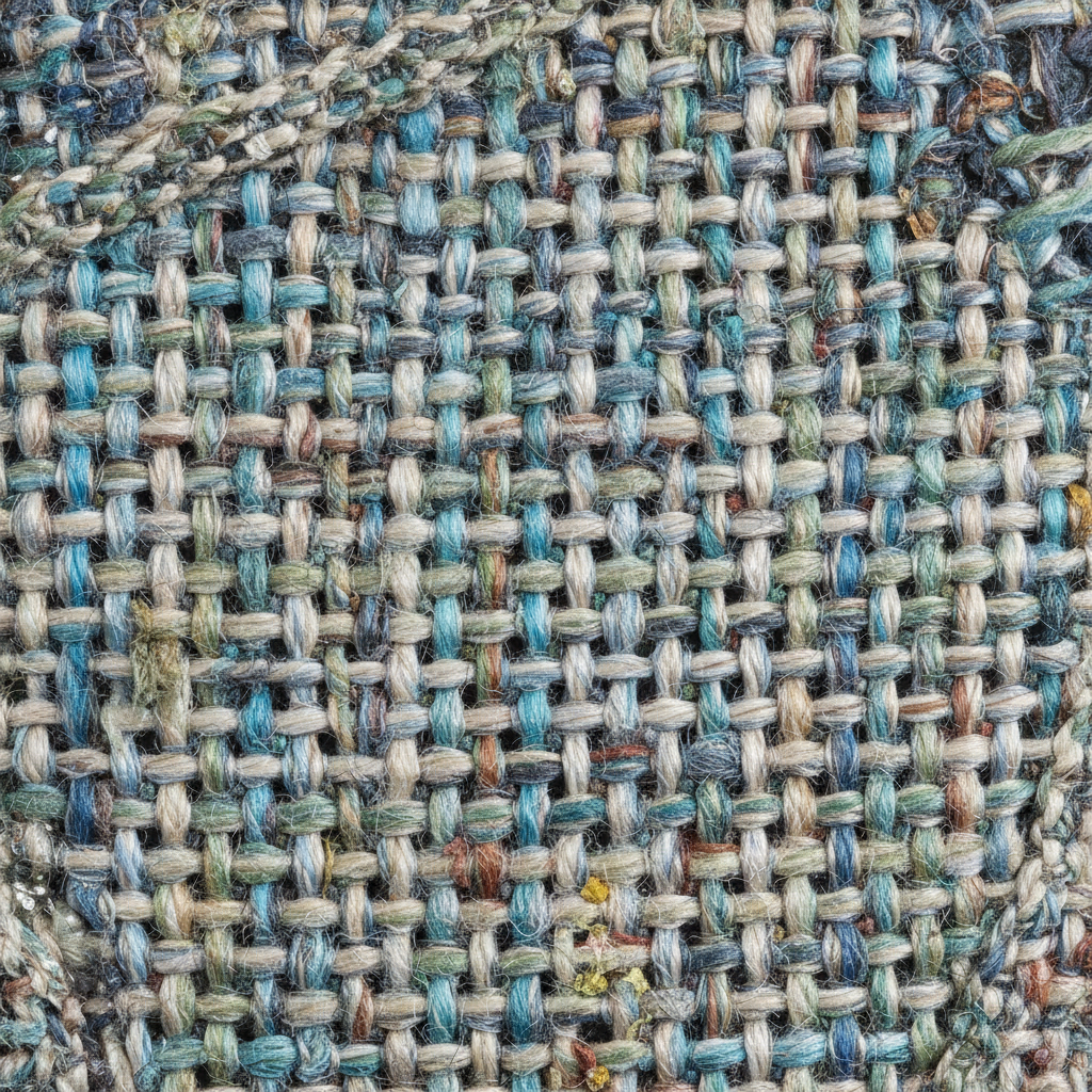 Close up detail shot of sneaker texture made of recycled materials, woven fabric look, soft lighting