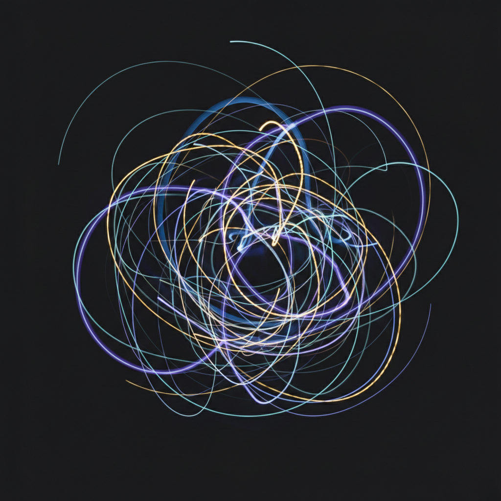 abstract motion blur of lights in a dark room representing confusion and distraction, minimalist style