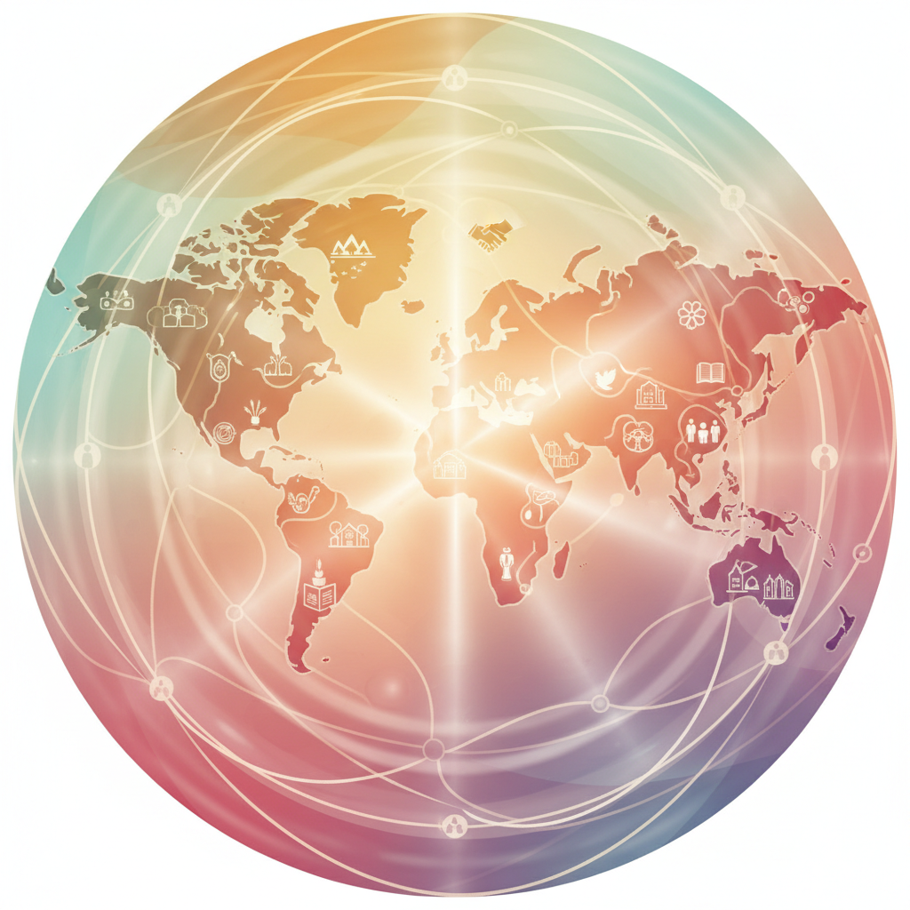illustration of ripples spreading in water or a map growing, diversity concept, gentle expansion, warm colors