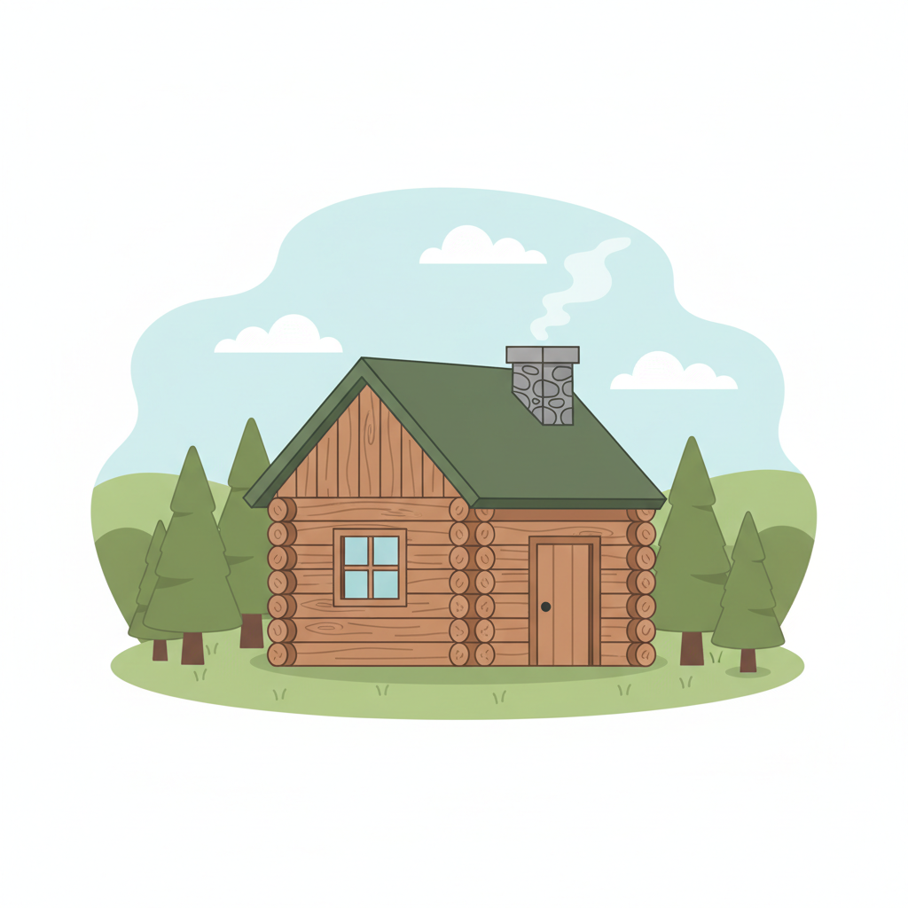 Small simple wooden house cabin illustration