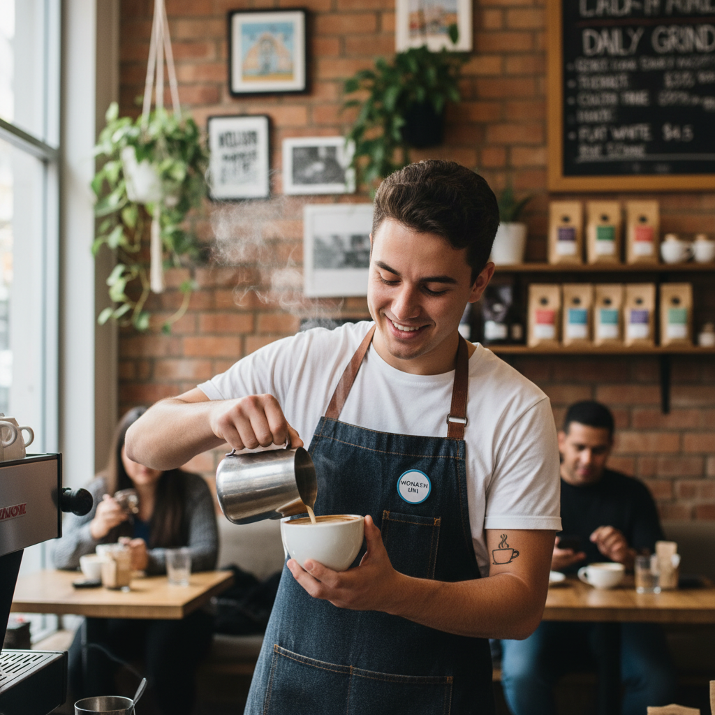 University student working as a barista in a Melbourne cafe