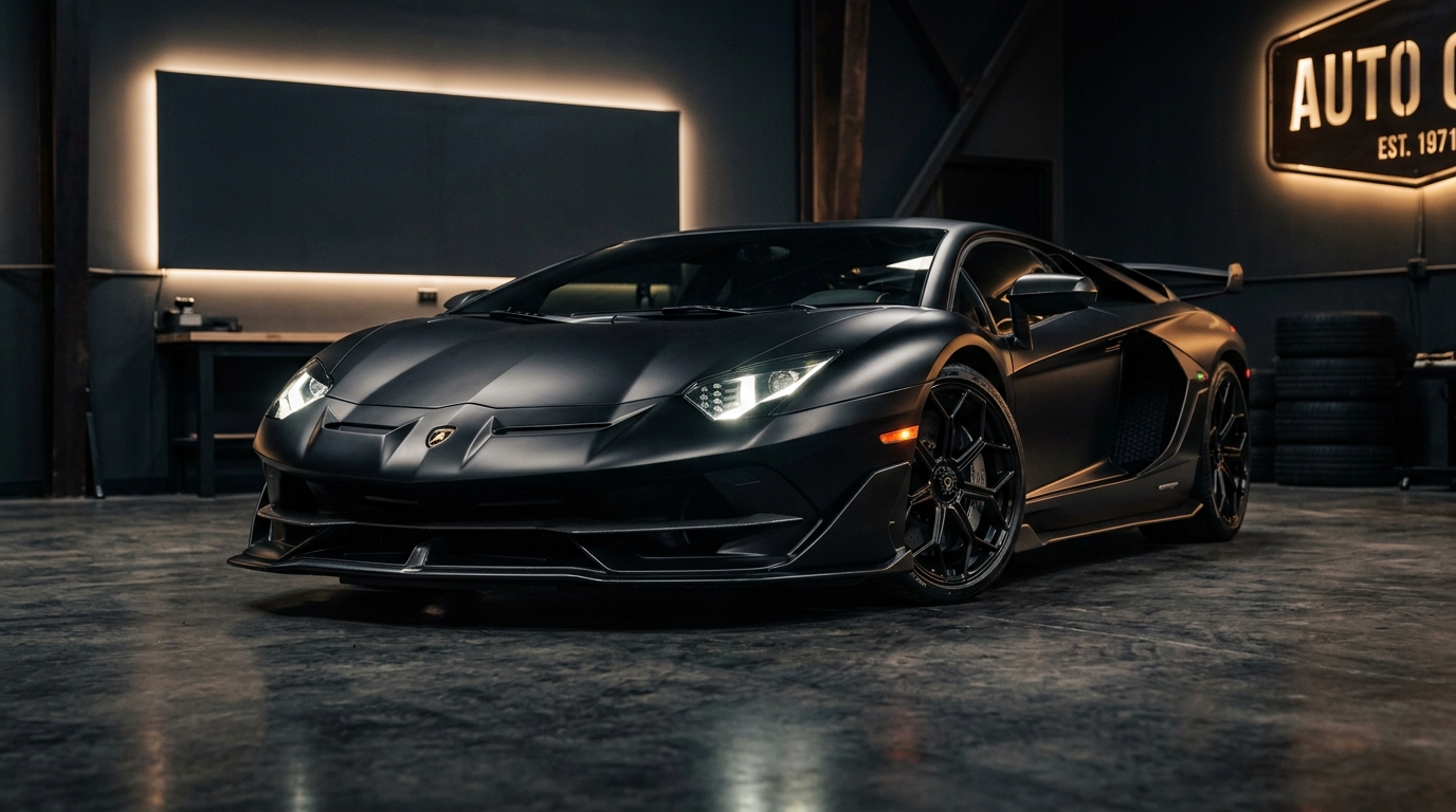 Matte black wrapped sports car