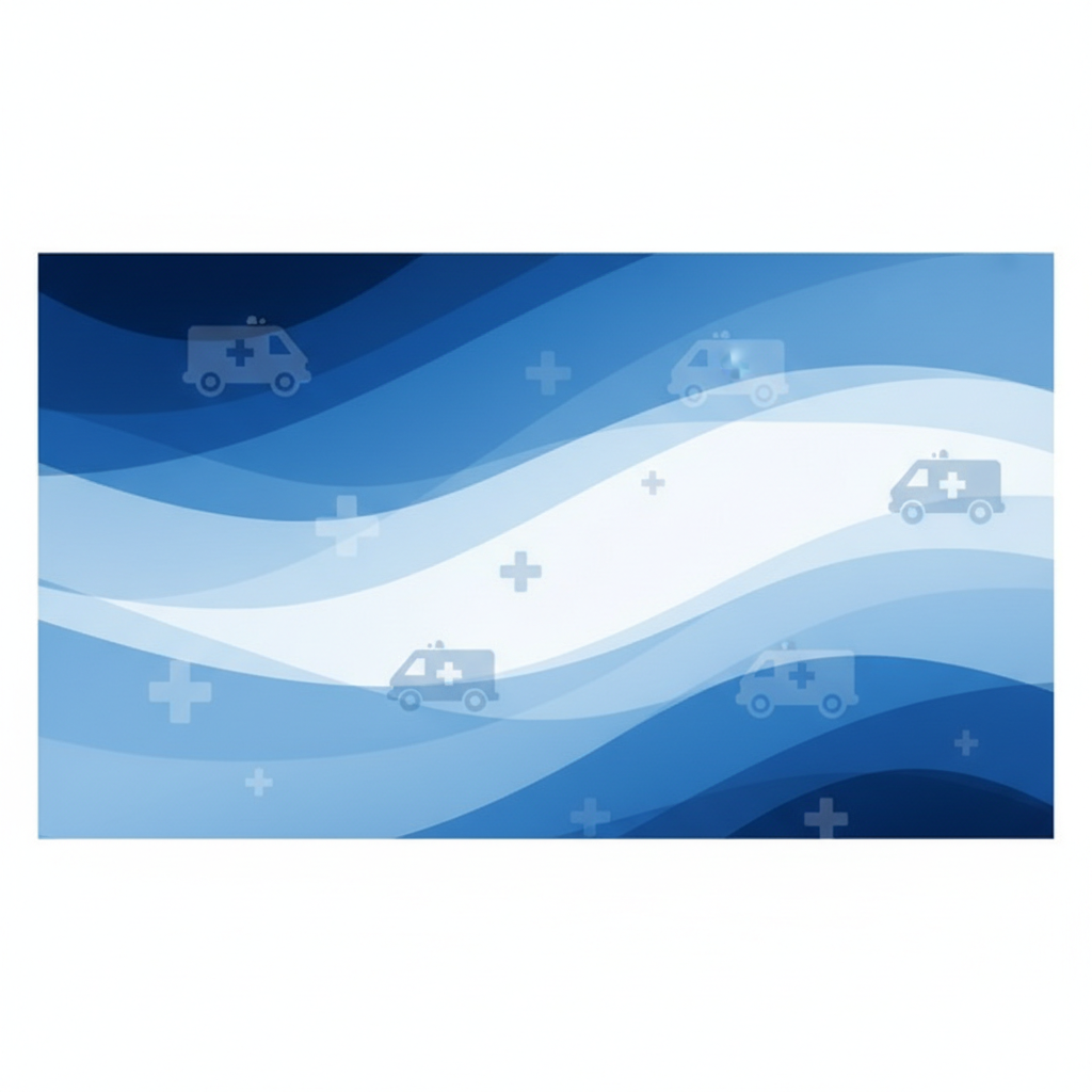 Abstract blue and white medical emergency background, subtle ambulance pattern, minimalist, high quality, professional presentation background