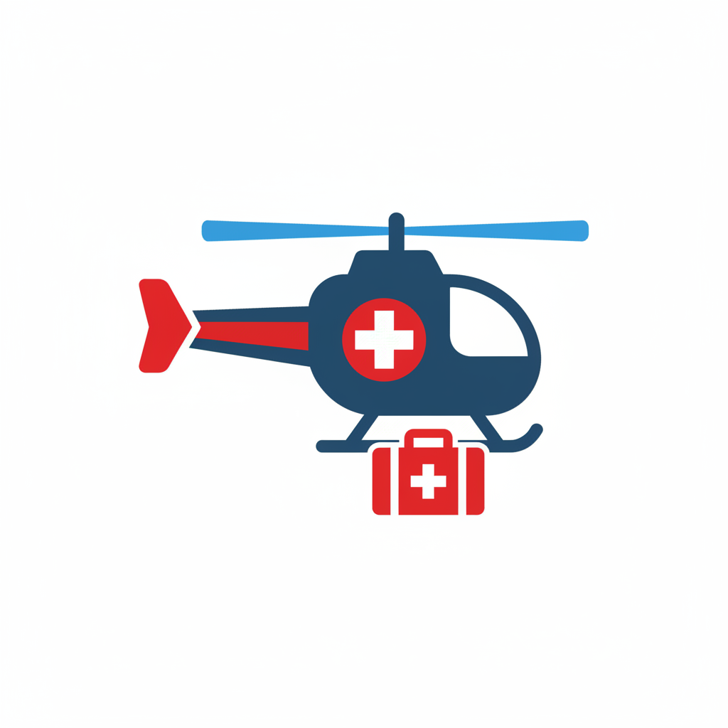 Scalpel and surgeon icon, or emergency transport helicopter icon, flat medical style red and blue