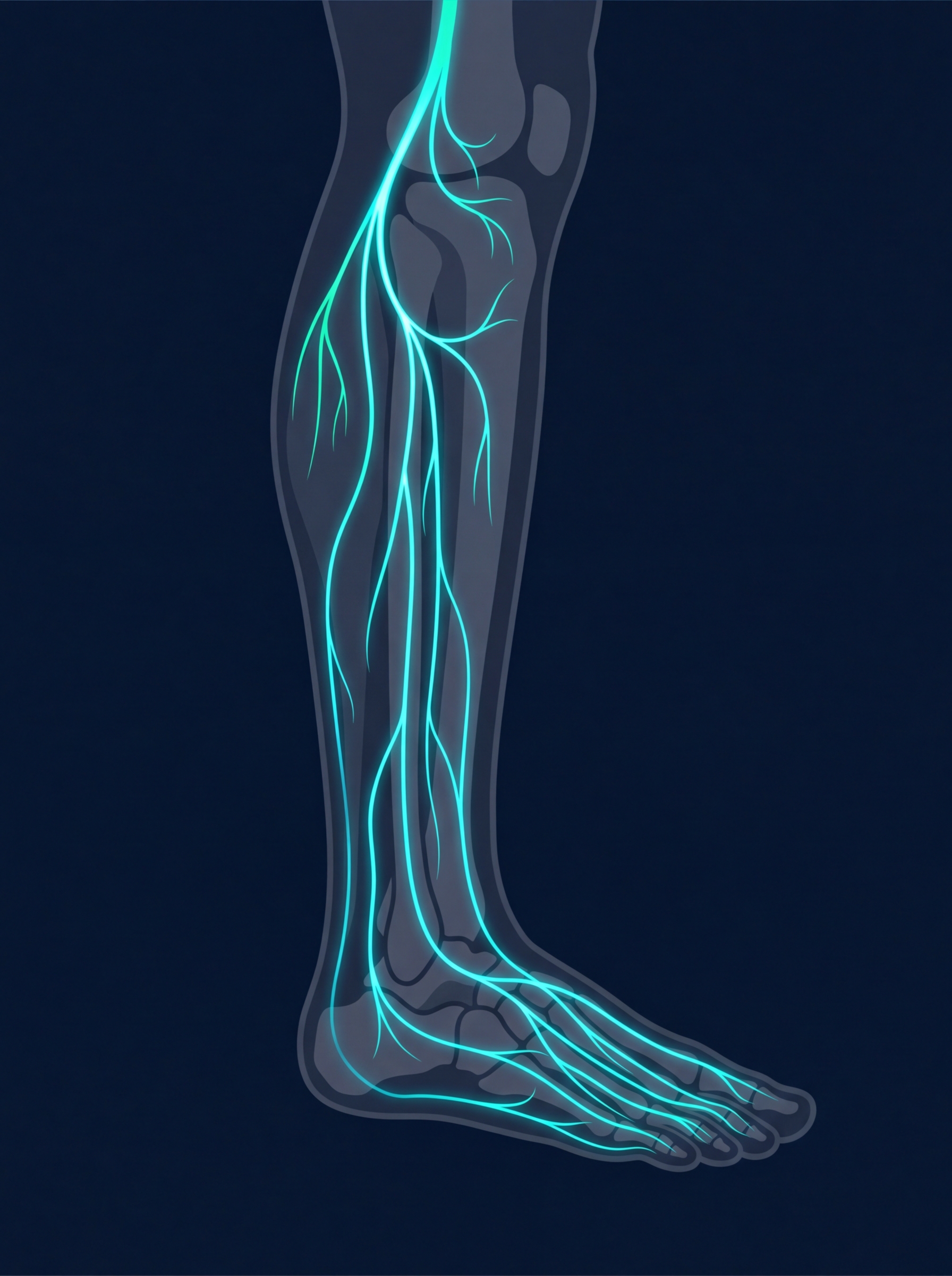 Medical visual of a foot showing nerve network