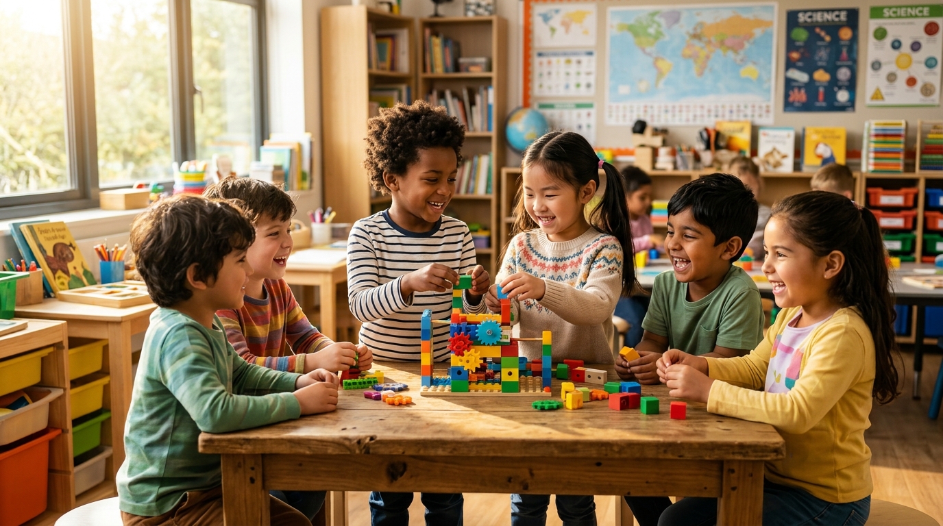 Joyful children learning together