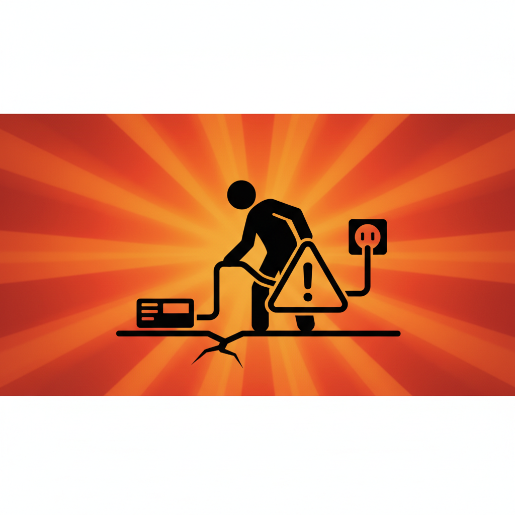 Silhouette of a person unplugging a server cable by mistake, warning icon style