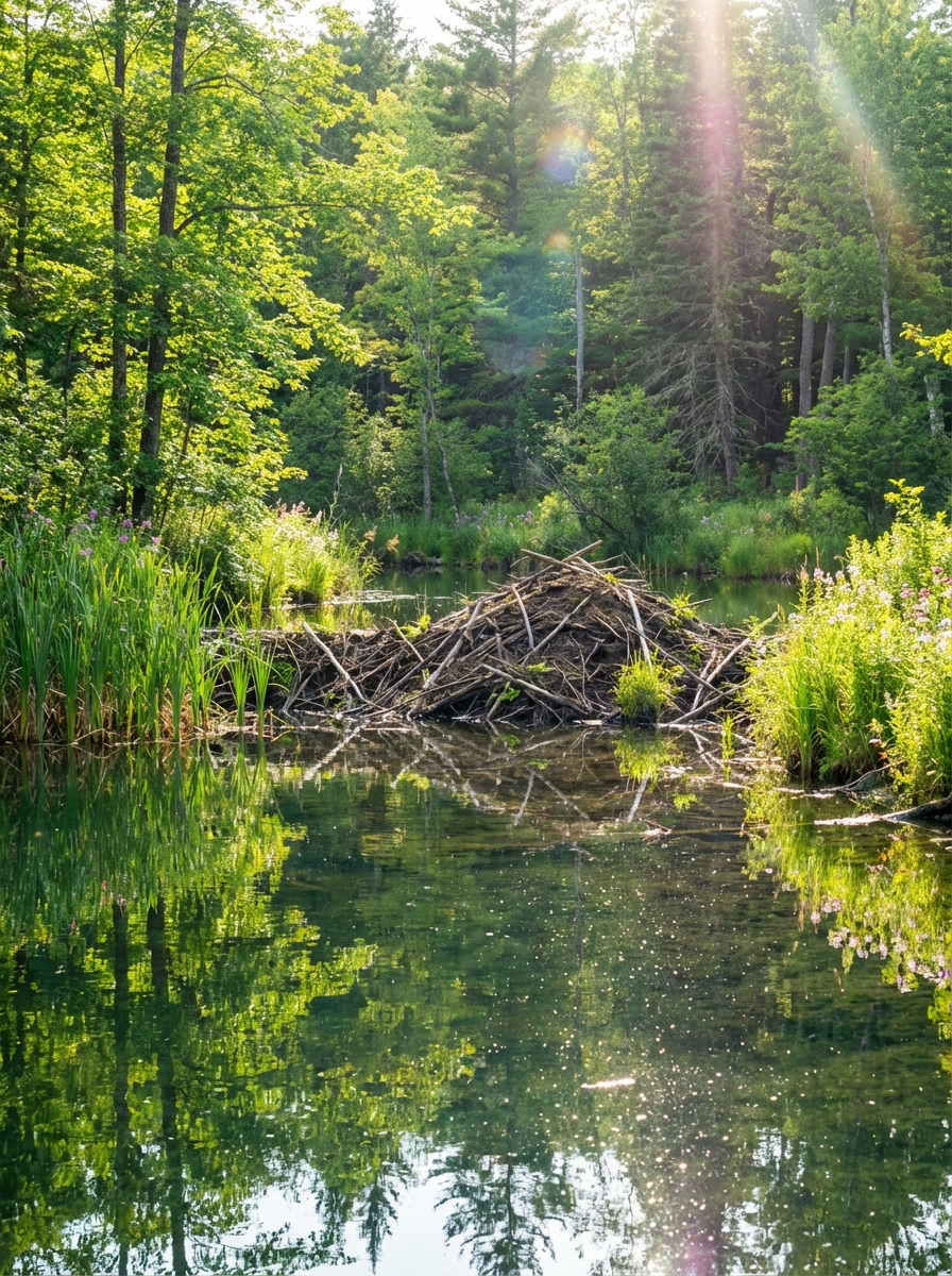 Beaver lodge and dam