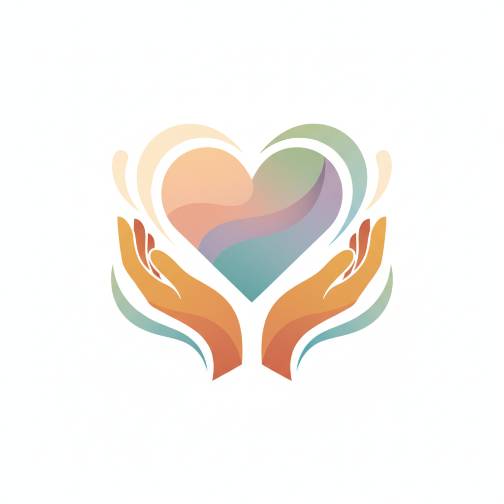 flat vector illustration of hands holding a heart, symbolizing holistic care and support, warm and professional colors
