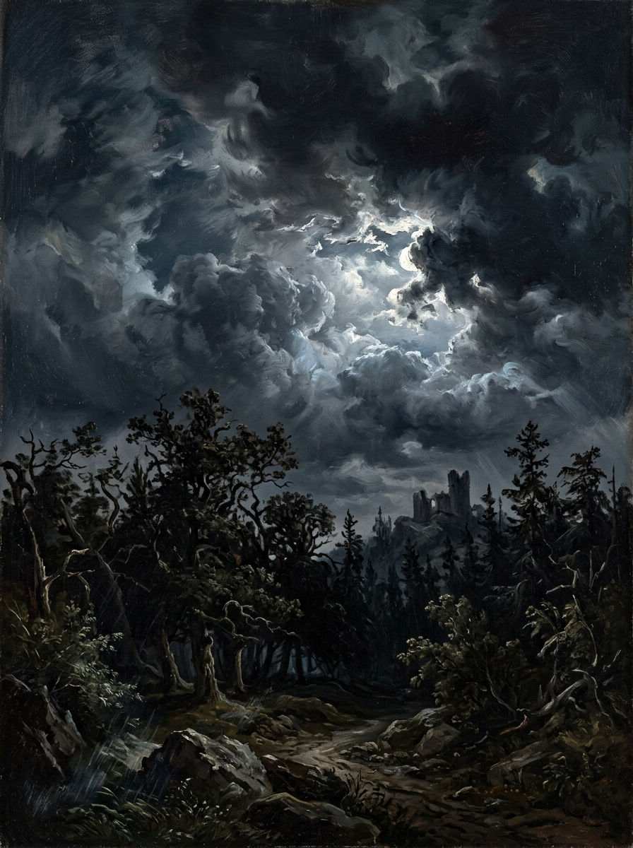 Dramatic storm over forest