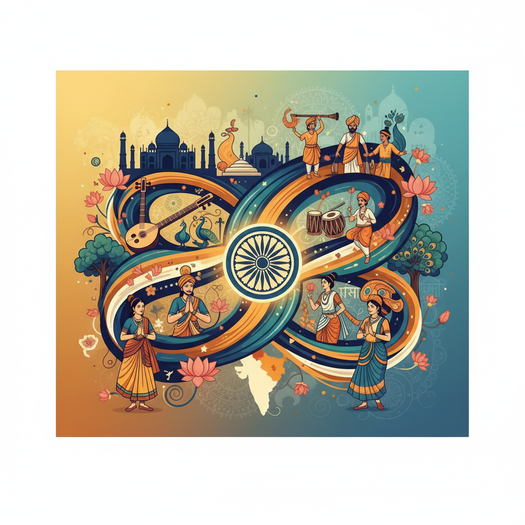 Unity in diversity symbols India artistic illustration