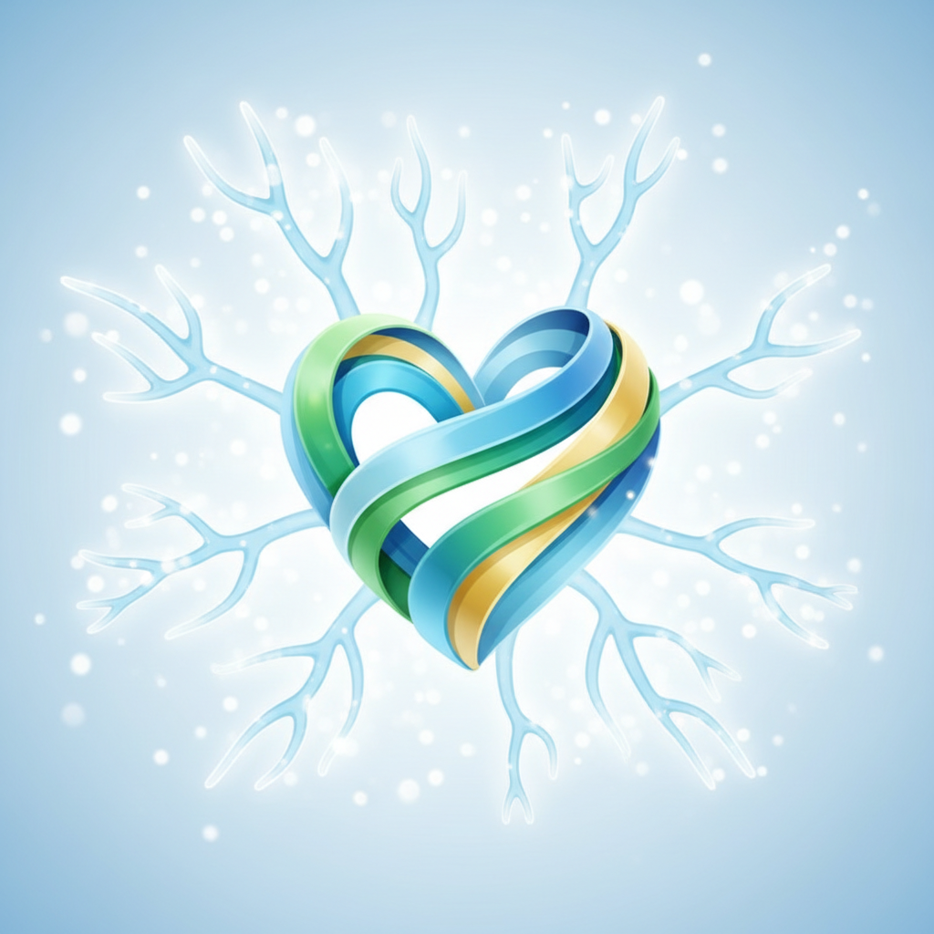 Abstract symbol of a healthy heart and clear blood vessels, bright clean colors, positive health concept
