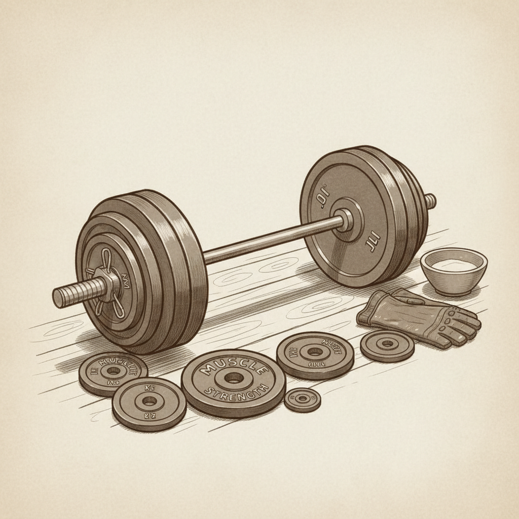 vintage gym barbell weights nostalgic sketch sepia