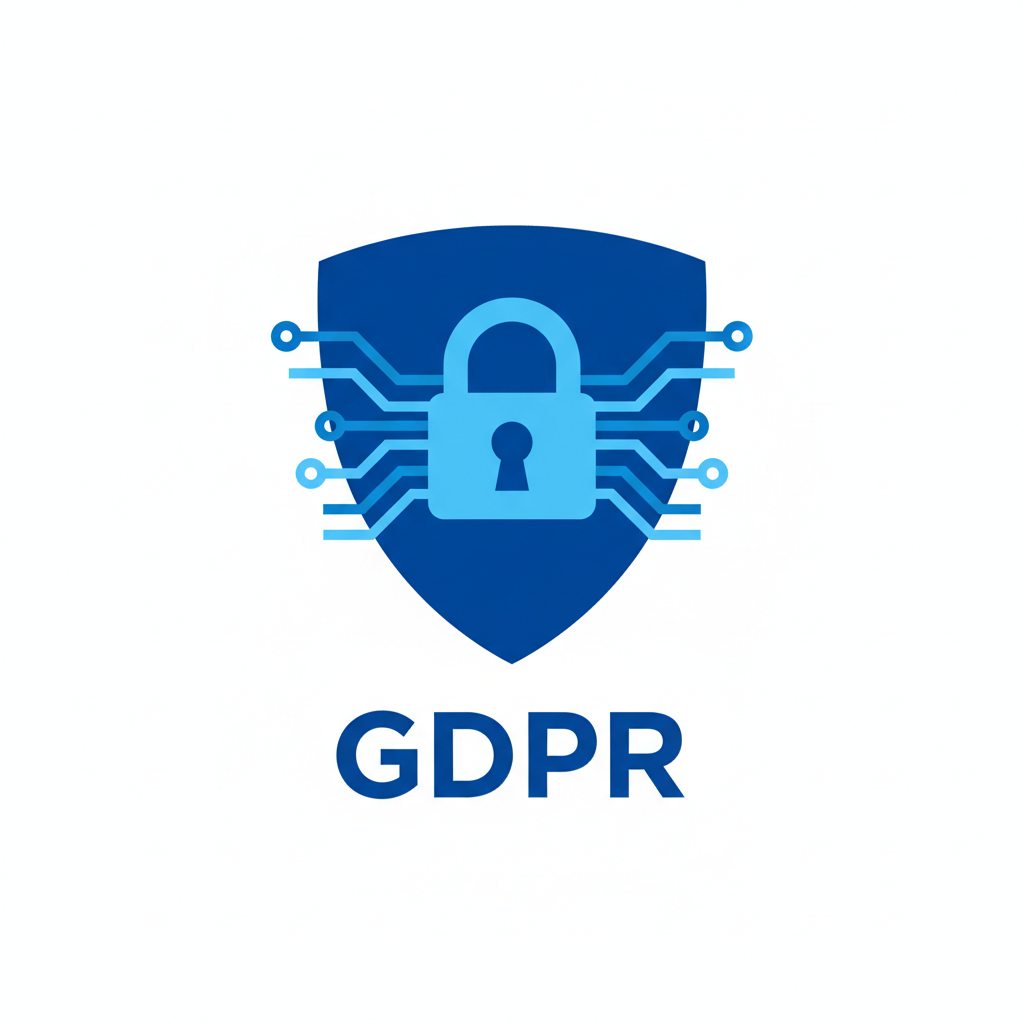 icon representing data privacy shield, european gdpr blue, minimalist flat design