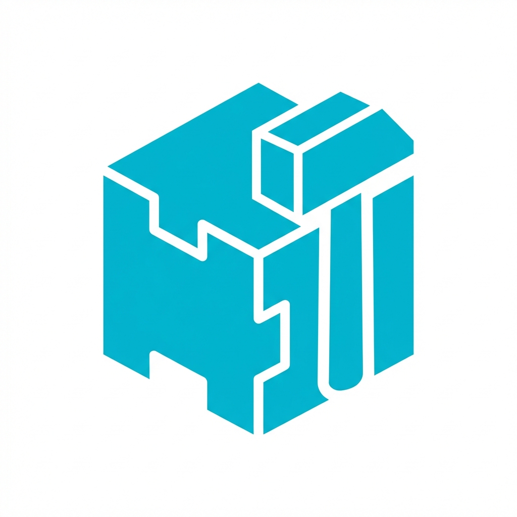 Icon representing a construction block or hammer, flat vector logic style, cyan color