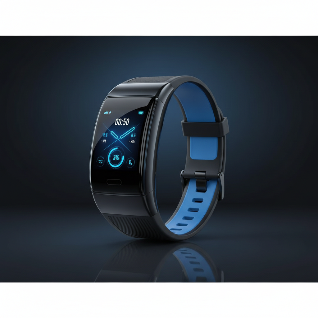 modern sleek smart fitness watch wristband product visualization blue and black