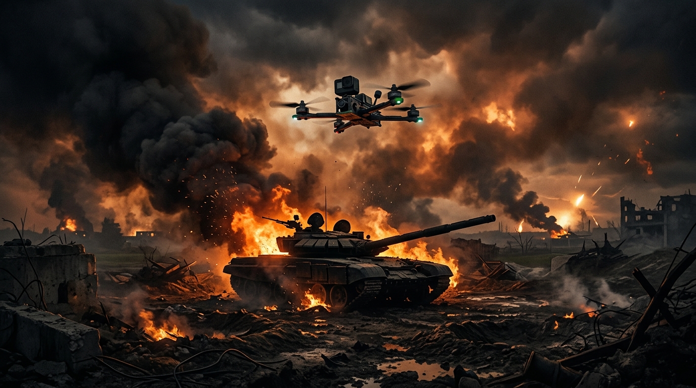 FPV Drone and Burning Tank