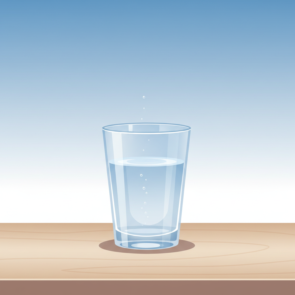 illustration of a glass of water on a table, simple clean vector art