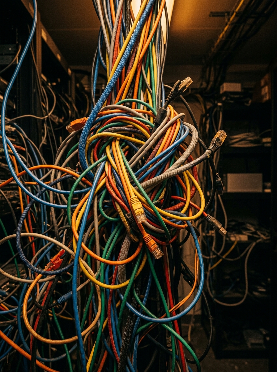 Tangled wires representing threads