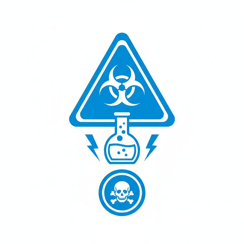 warning icon or lab safety symbol, simple, blue and white, minimal vector style