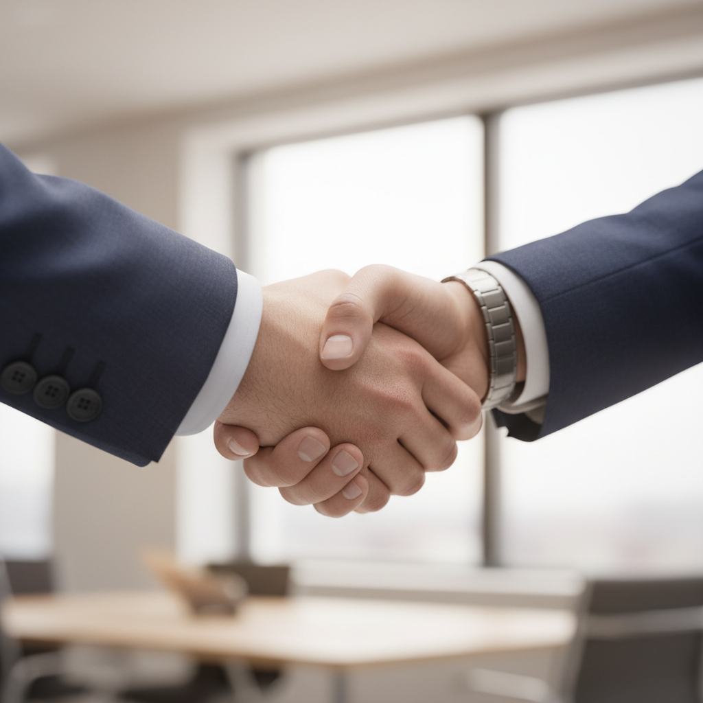 close up of a professional handshake, symbolizing agreement and trust, high quality photography