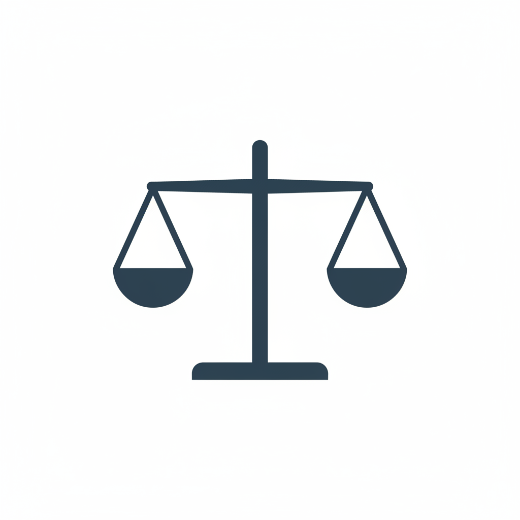 Minimalist icon of a balance scale, flat design, dark blue color