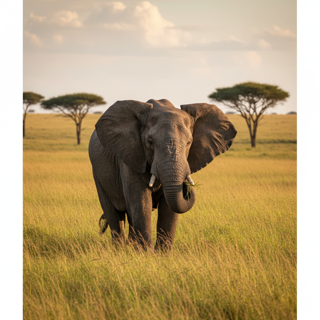 wild african elephant without tusks standing in grass