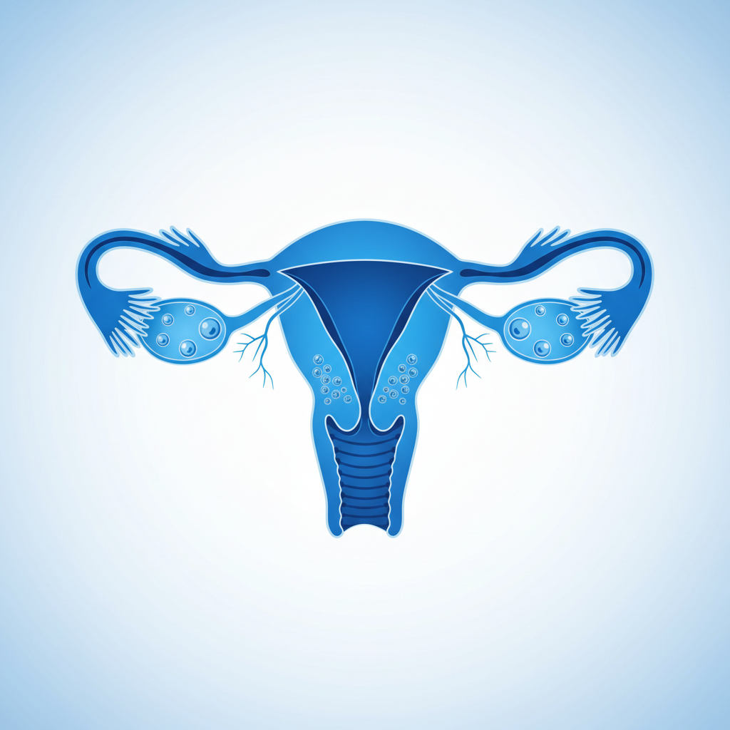 schematic illustration of ovaries medical style blue tones