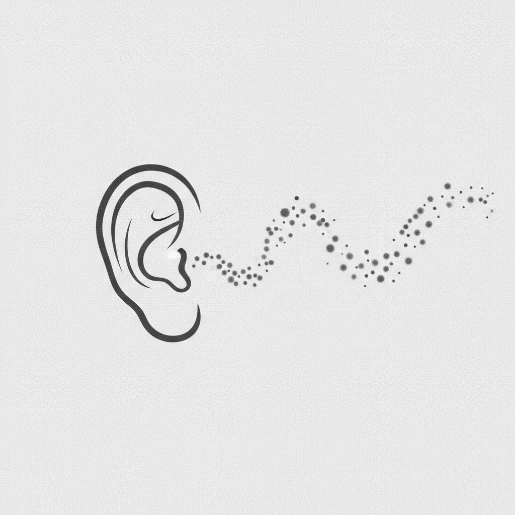 conceptual minimalist art of an ear listening to a whisper, monochrome, grainy texture