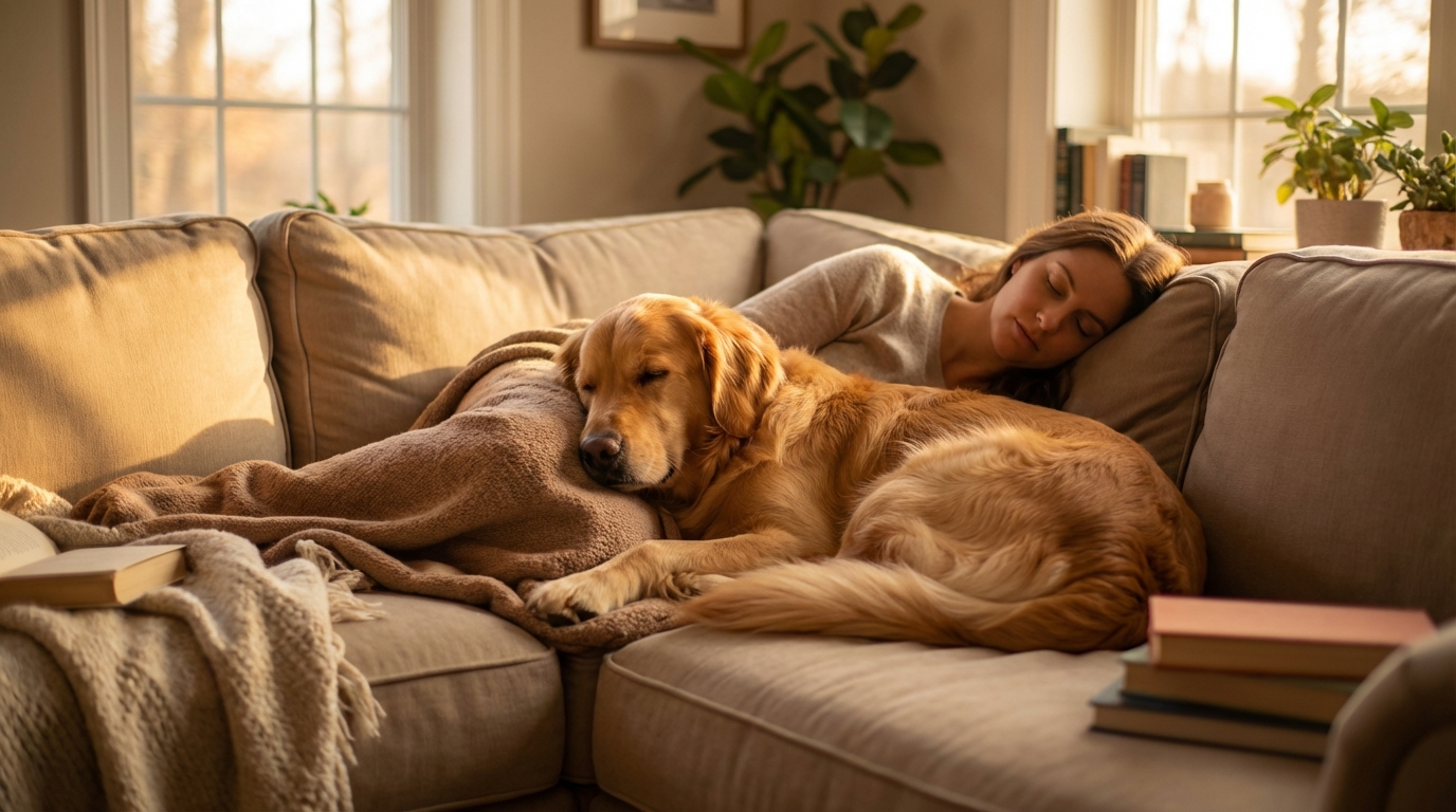 Sleeping dog and owner