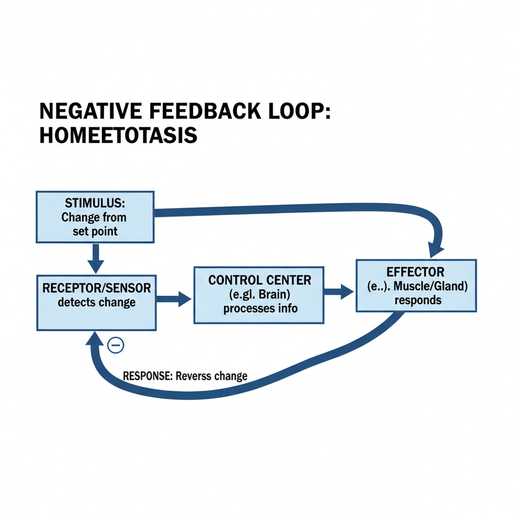 diagram of a negative feedback loop homeostasis cycle, biology textbook style, simple flowchart