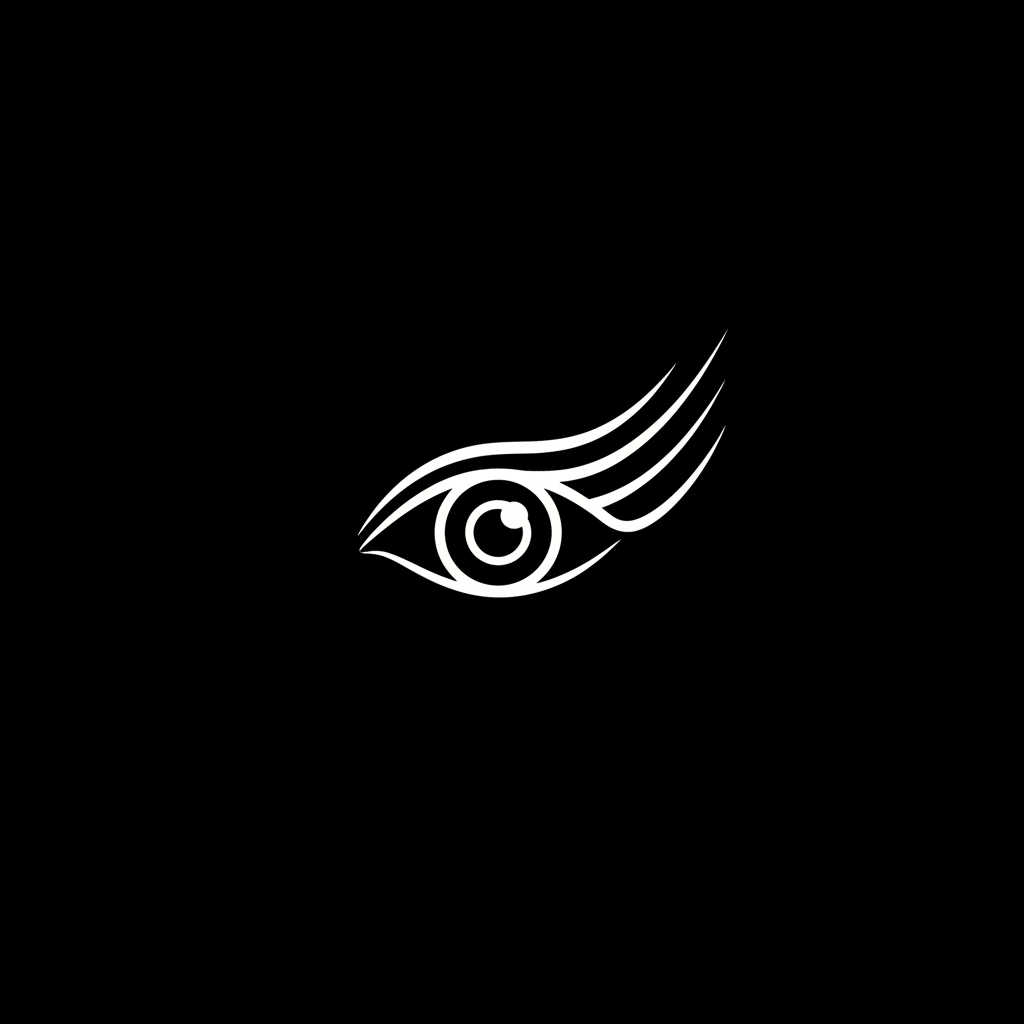 minimalist white line art of an eye, abstract, representing the gaze, vector style, white on black background