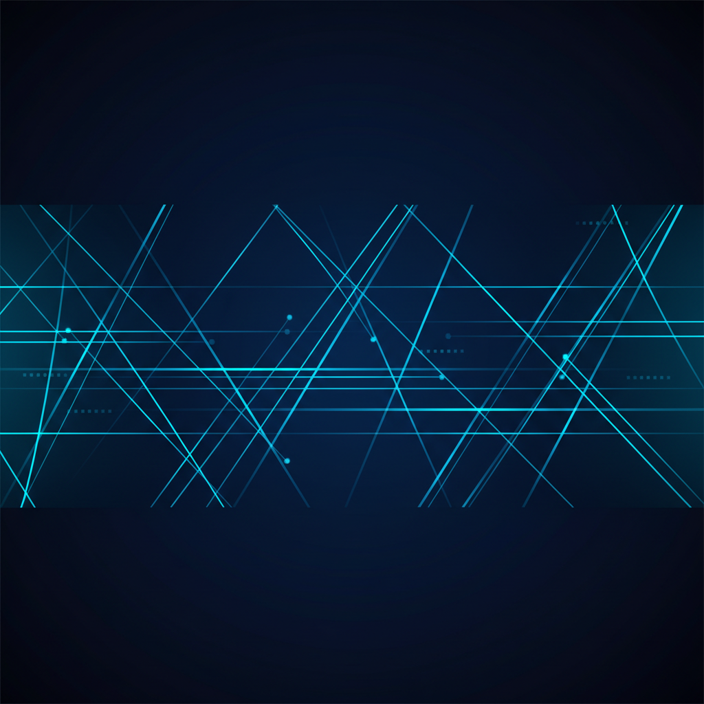 abstract digital network connections, neon cyan and blue lines on dark blue background, cyberpunk minimalist