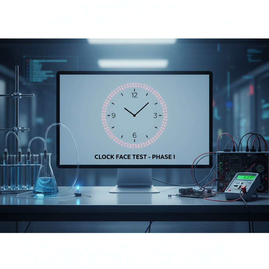diagram of a computer screen showing a simple clock face test, scientific experiment setup