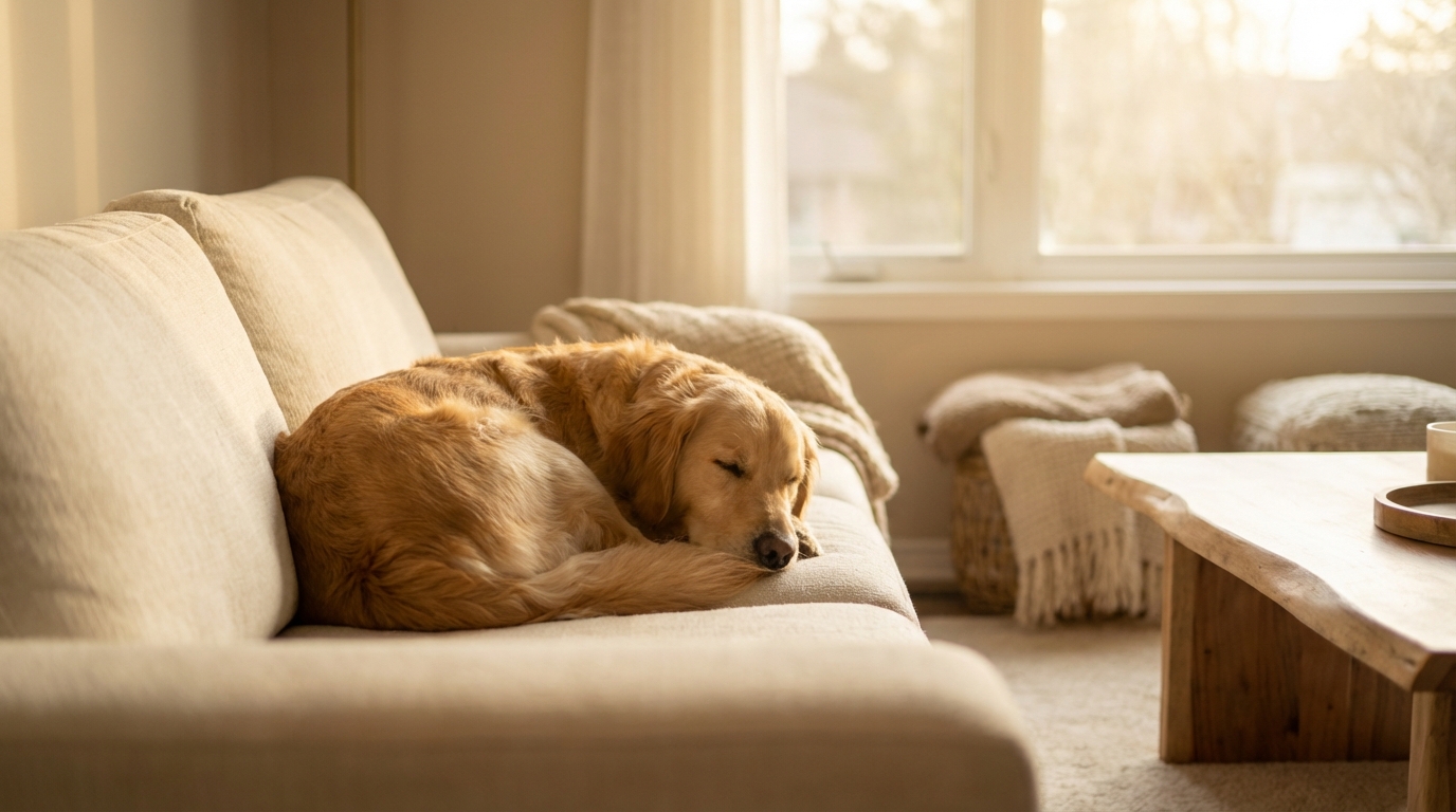 Cozy living room with dog