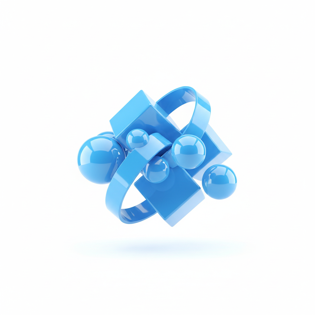 minimalist abstract 3d shape floating, electric blue, high quality render, white background