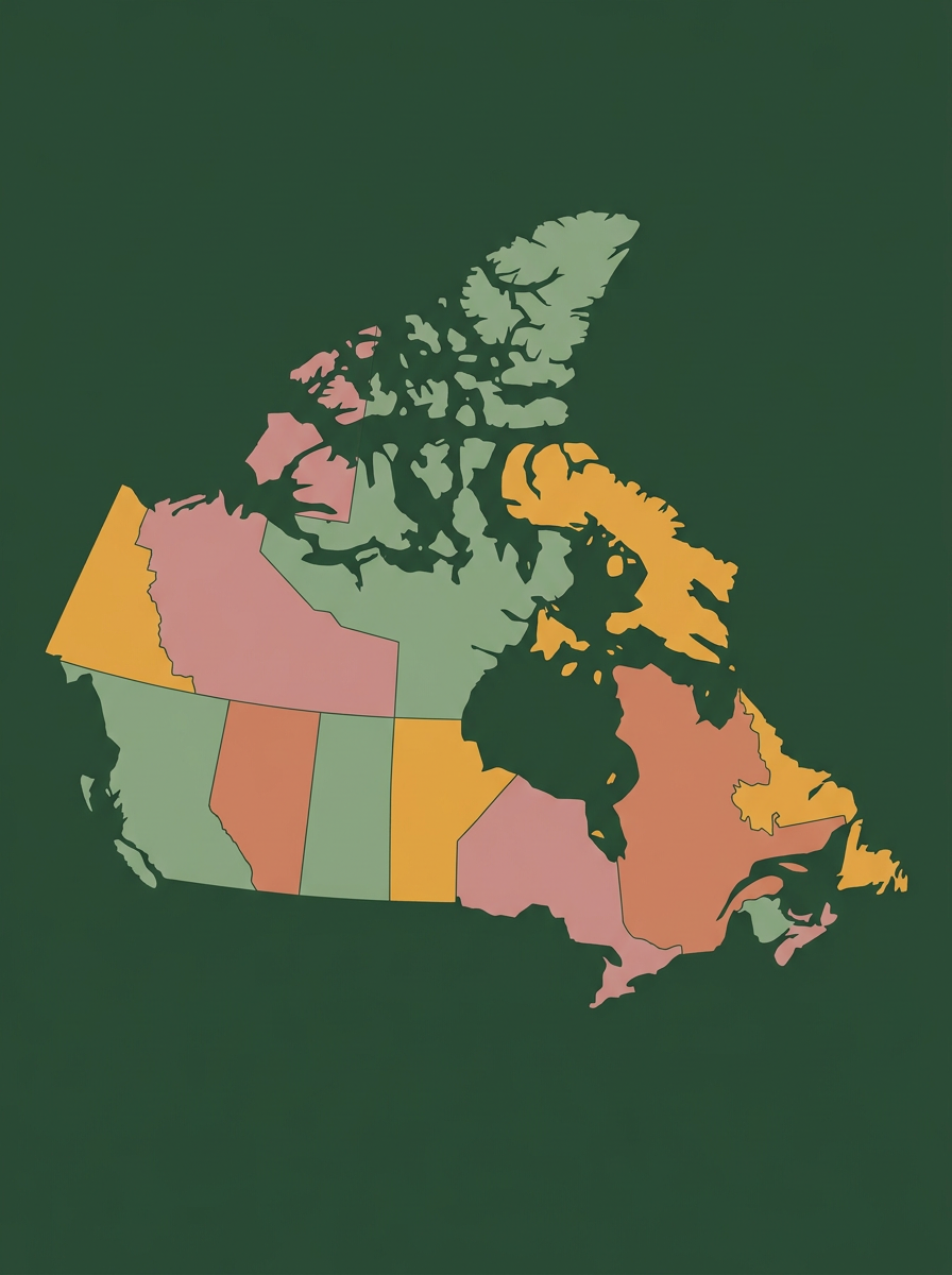 Map of Canada highlighted in warm tones