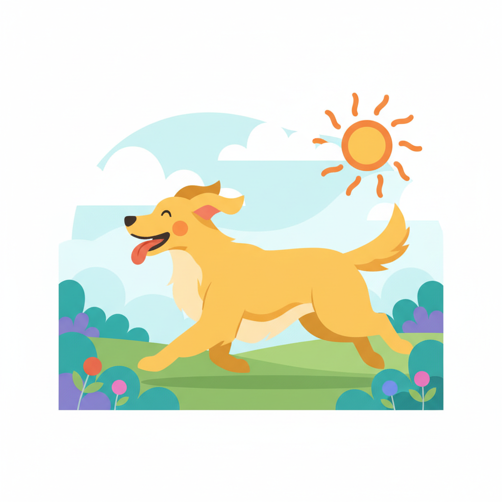 cute vector illustration of a happy dog running, flat design, colorful