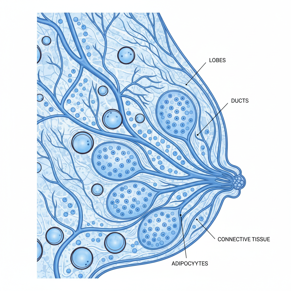 schematic illustration of breast tissue cells medical style blue tones