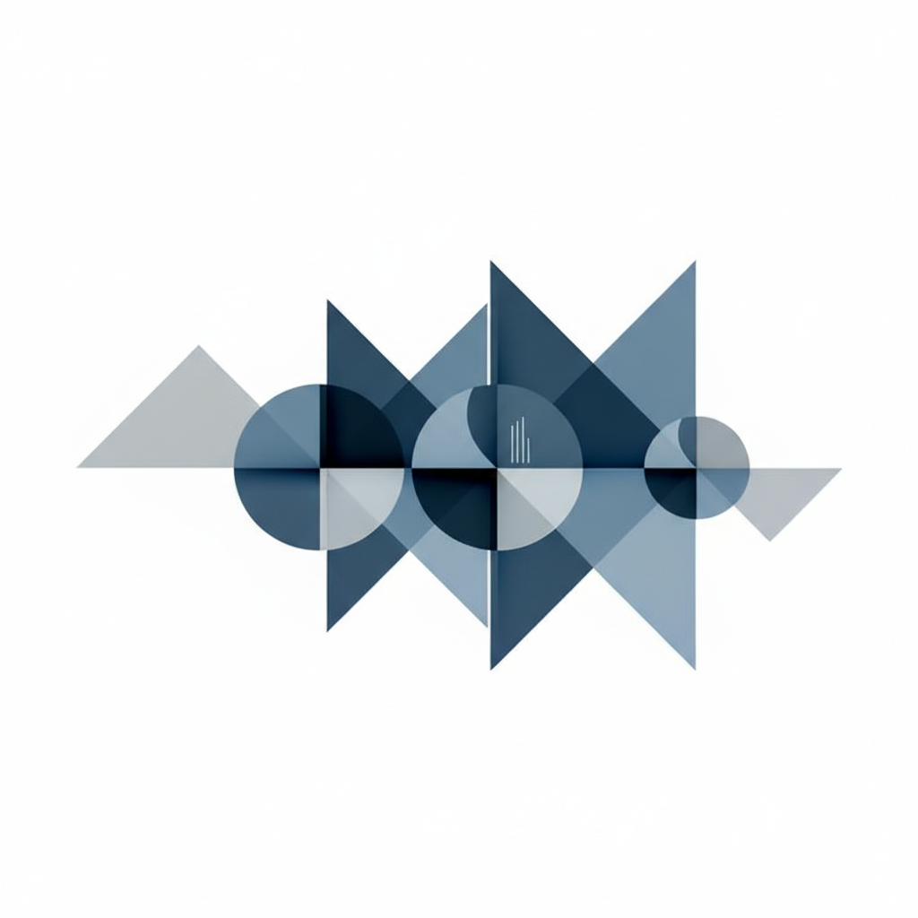 abstract modern geometric shapes in muted blue and grey on white background, corporate style, minimalism