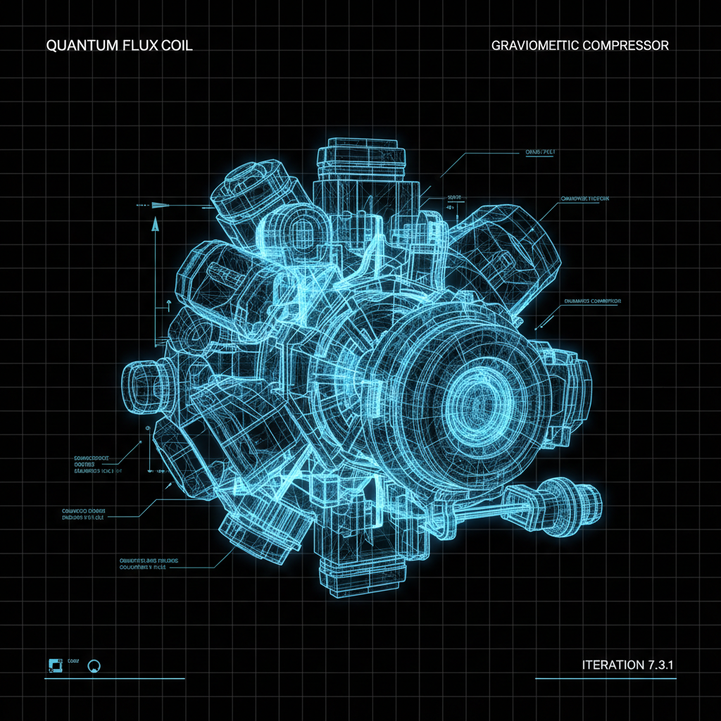 Futuristic engine component visualization, digital wireframe style, engineering blueprint aesthetic, blue and white diagram